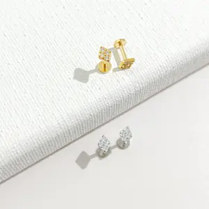 Rhombus Sterling Silver Threadless Flat Back Stud