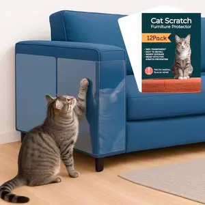 Anti-cat scratch stickers,12 Pack Anti Cat Scratch Furniture Protector, Couch Protector from Cat Claws - Heavy-Duty, Easy-to-Apply Scratching Deterrent and Shield for Sofa Corners, Walls, Doors- with 40 Twist Pins