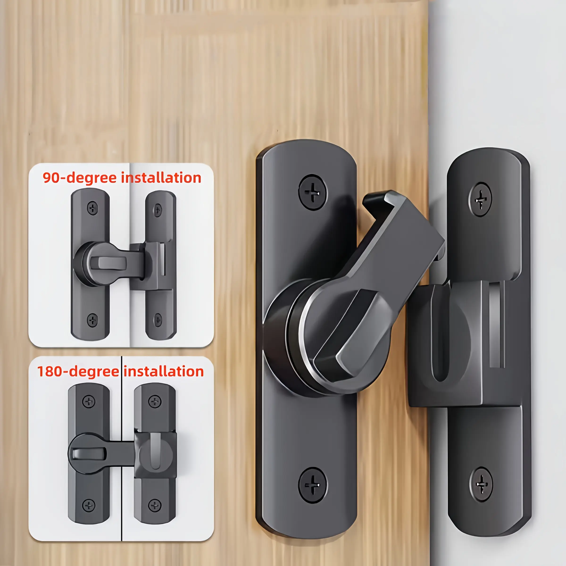 Security Door Lock Handle, Door Hardware, Sturdy Lock, Adjustable Slide 90°/180° Adjustable Sliding with Anti-Theft Mechanism, Durable Metal Finish, One-Hand Lock Operation for Home & Office Use