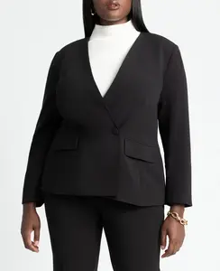ELOQUII Women's Plus Size The 365 Semi Stretch Double Breast Collarless Blazer