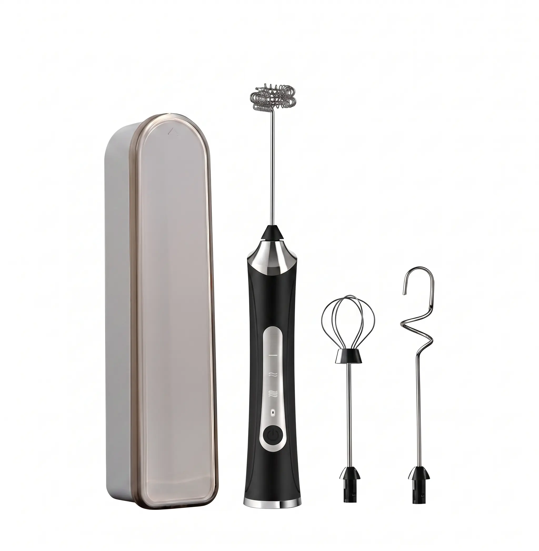 Wireless Hand Mixer Egg Beater Kitchen Utensils, USB-C 3-Speed Rechargeable Milk Frother Set with Storage Case, 3 Stainless Steel Whisk Foam Dough Attachments, Portable Daily Kitchen Tool for Coffee Latte Cake Baking Gift for Home Bakers