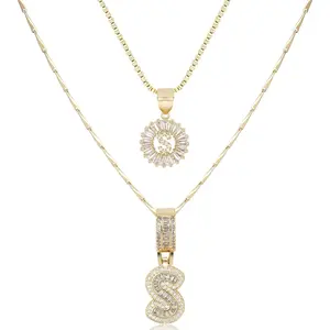 14K Gold Plated Alphabet Necklace Cubic Zirconia Letter Pendant, Personalized Name Jewelry Gift for Women, Customizable A-Z, Birthday/Mothers Day Gifts for Womens