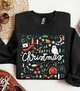 Happy Christmas H.P Sweatshirt Hedwig Golden Snitch Xmas Shirt Wizard Holiday Sweater for Potter Fans