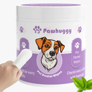 Pawhuggy - 100 Finger Wipes - Pet Dental Wipes for Dogs & Cats - Dog Teeth Cleaning Powder & Toothpaste Alternative - Dog & Cat Teeth Cleaning Wipes - Freshen Breath & Reduce Plaque