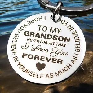 1pc Engraved Stainless Steel Keychain For Grandson - "to My Grandson, Never Forget That I Love You Forever" Message, Durable Open Ring Design, Ideal Gift From Grandparents, Grandson Gifts, Mother'S Day, Easter, Wedding Season keychain toy valentine day uk