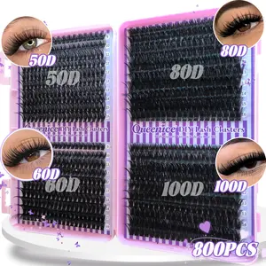 Queenice 800 Clusters 30D40D50D60D80D100D Lash Extensions, Individual Lashes Clusters - Natural Thick, D Curl, 8-16mm Mixed Lengths, Beginner-Friendly, Easy Application. Reusable Lash Extension Kit for Daily Outings, Parties & Dates. Perfect Gift