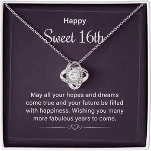 Happy Sweet 16th Sterling Silver Necklace For Teen 16 Year Old Girl, Happy Sweet Sixteen Bday Card Gift Ideas Necklace With Message Card And Gift Box Gift For 16 Years Old Young Women.