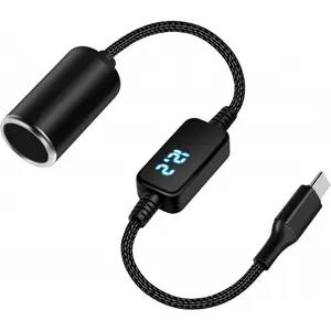 USB C Male to 12V Cigarette Lighter Socket Adapter 12V 18W Power Cable for Dash Cam, Car Led Light Strips, GPS (1 Pack)