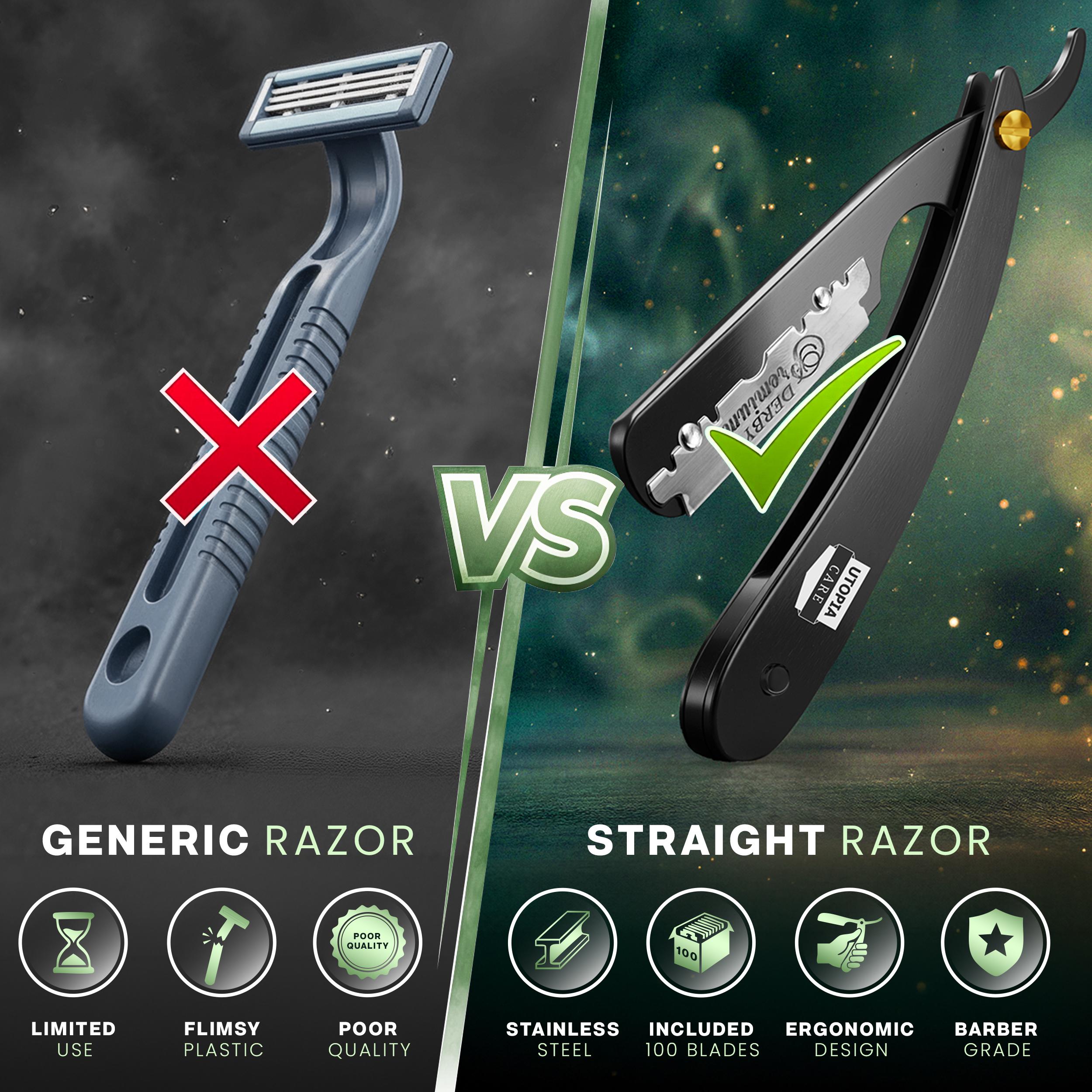 Utopia Care Professional Straight Razor for Men | Barber Straight Edge + 100 Blades Included