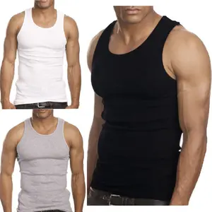3-12 Packs Men 100% Cotton Ribbed Tank Top A-Shirt Wife Beater Undershirts Lot Black White Gray MIx Casual Classic Menswear Soft Day Gym Love Stretch Stylish Underwear Wetsuit