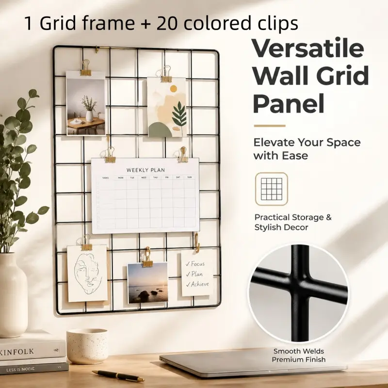 30x40cm Wire Mesh Photo Grid, Minimalist Wall Mount Grid Rack, Multi-Purpose Decorative Display for Bedroom, Dorm & Office