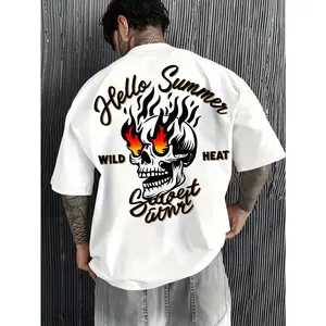 Summer Dark Trend Flame Skull Letter Print T-Shirt – A Super Stylish Top for Wild and Mysterious Trendy Men When They Go Out