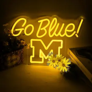 Michigian Neon Led Wolveriines Sign Go Blue Vibrant LED Wall Art for University of Michigan Fans for Game Day, Man Cave, Dorm & Bar Decor - Michigan Rugby Football Sports Team Spirit Gift for Alumni & Students, Battery-Free Light Signs, Bright Light Signs