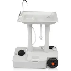 VINGLI 30L Upgraded Portable Sink| Rolling Hand Wash Basin Stand with Towel Holder & Soap Dispenser & Wheels, Perfect for Garden/Camping/Outdoor Events/Gatherings/Worksite/RV/Indoor, White
