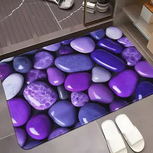 2D Printed Glossy Purple Pebble Bath Mat, Non-Slip Bathroom Floor Mat, Durable Soft Diatomite Material with 100% Rubber Anti-slip Backing, Machine Washable Bathroom Rug Suitable for Bedroom, Living Room Entrance, Camping, Picnic, Outdoor Carpet