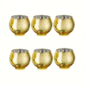 6 pcs glass votive candle holders for table centerpieces, round mercury glass candle holder set for wedding, birthday, party, and holiday decoration
