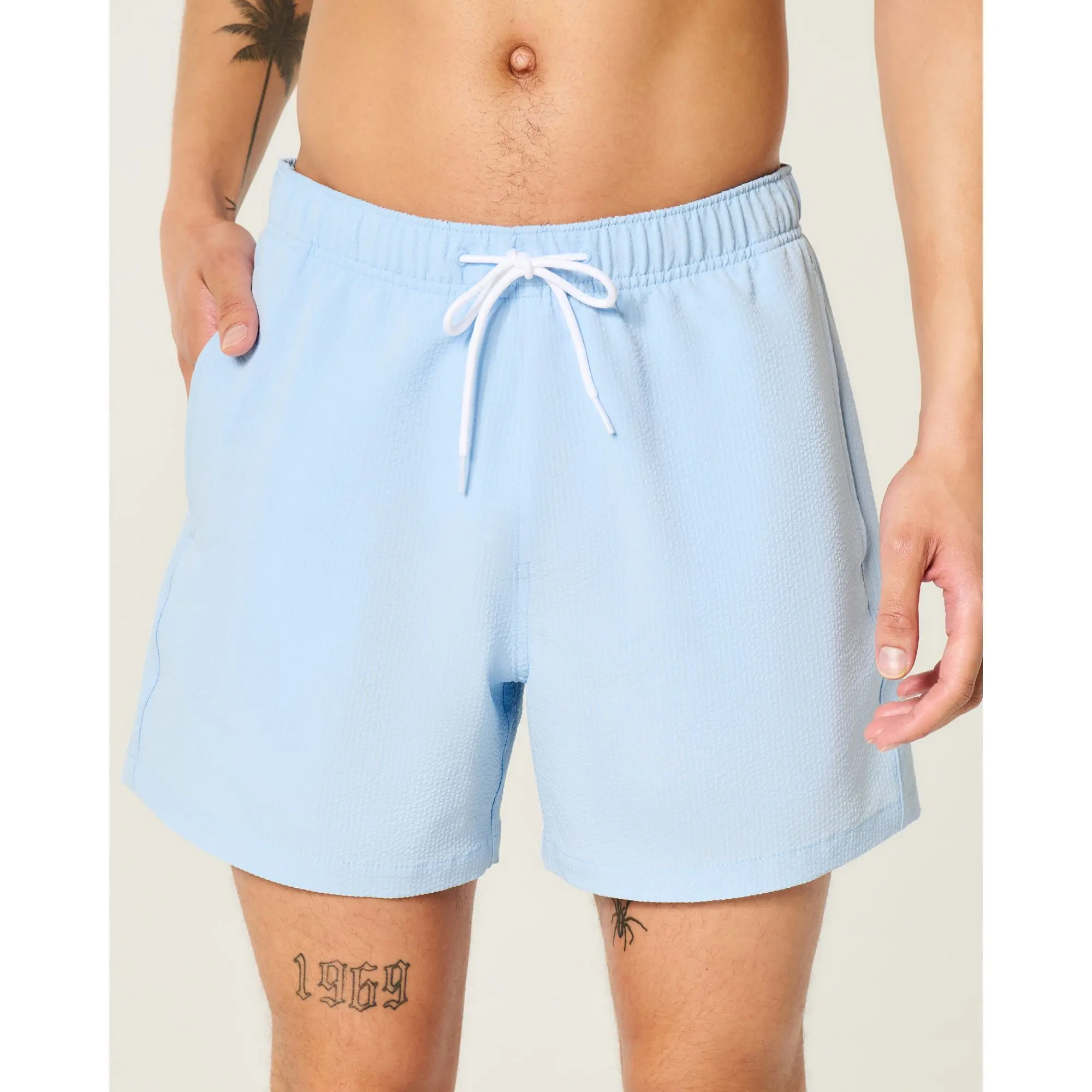 Hollister Mid-Thigh Seersucker Swim Trunks