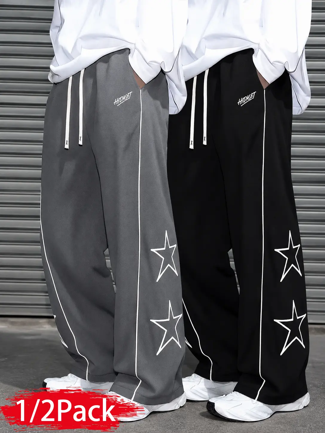 1/2Pack Men's Lightweight Breathable Track Pants with Star Embroidery and Letter Detail, Loose Fit Athletic Joggers, Casual Streetwear Sweatpants with Side Stripe Design, Relaxed Straight Leg Workout Pants, Unisex Y2K Fashion Sports  Wea