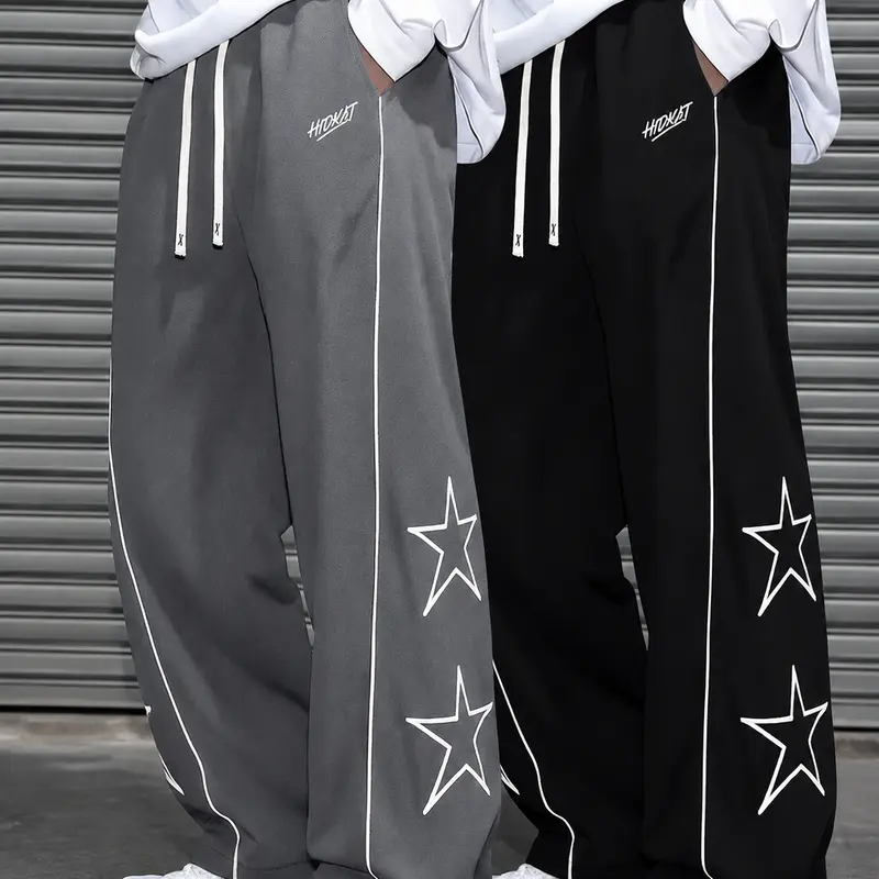 Men's Loose-Fit Stripe+Star Embroidered Sweatpants - 1/2 Pack Lightweight Breathable Track Pants with Letter Detail, Unisex Y2K Fashion Athletic Joggers for Casual Streetwear, Workout, Sweatpants for Women