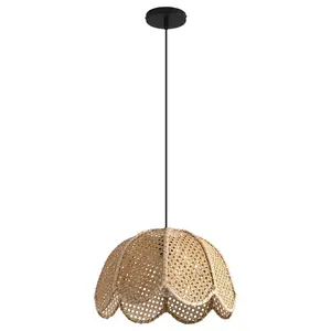 16" Verne Bohemian Handwoven Rattan Island Pendant Light