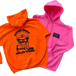 Support Women in Skilled Trades Hoodie Sweatshirt for Women - Orange, Light Polyester, Sublimation Ink, Casual Style, Womenswear Fit - Halloween Cotton Pink