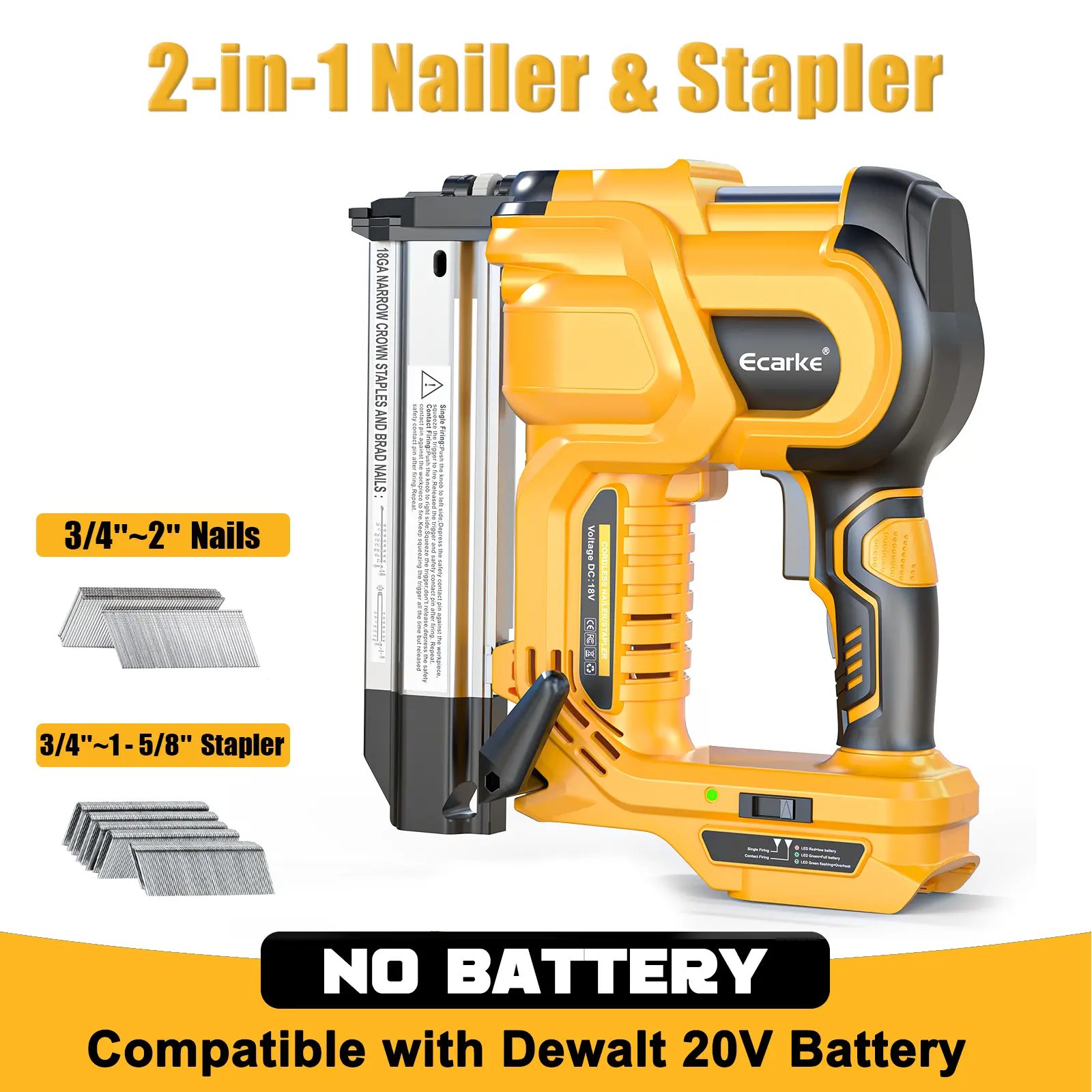 【No Batteey】2'' Nailer & Stapler for Dewalt
