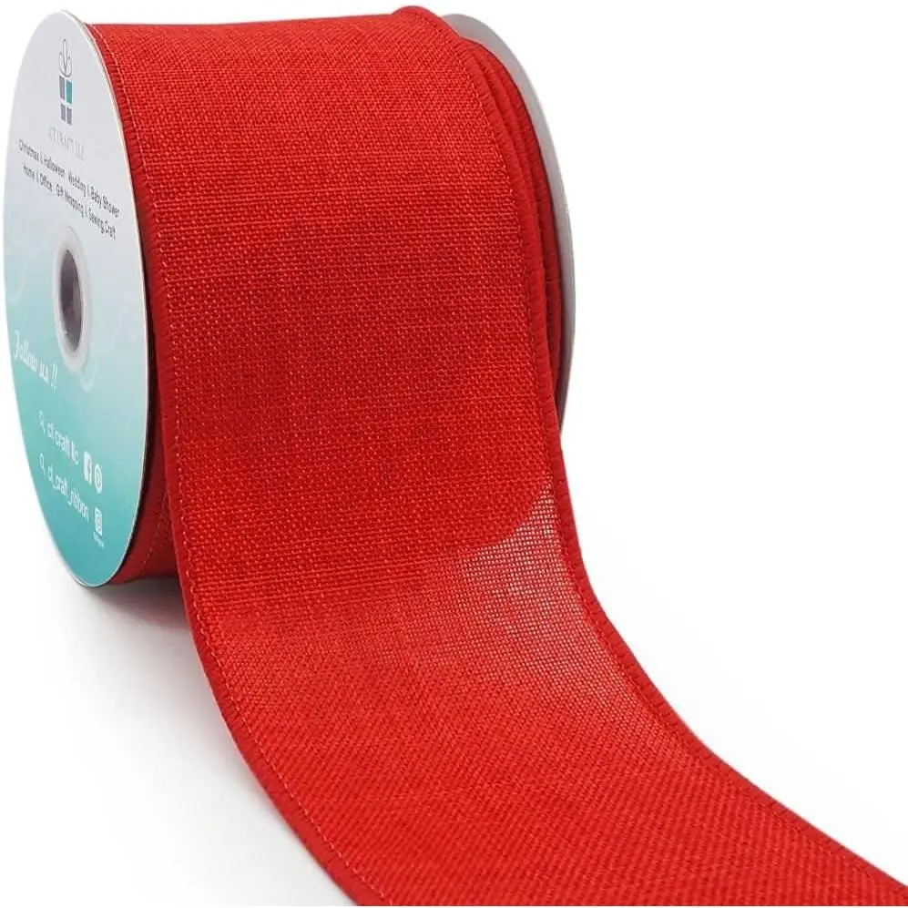 Burlap Fabric Wired Ribbon 2.5 Inch x 10 Yards Red for Christmas Home Wedding Decor  Wrapping Tree Topper Bow Wreath Bouquet DIY s