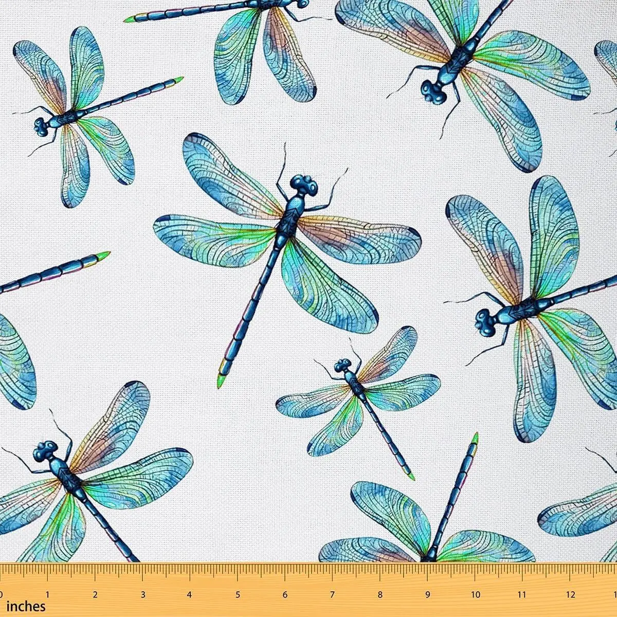 Dragonfly Fabric,Blue Dragonflies Boho Wildlife Decorative Fabric,Flying Animal Waterproof Outdoor Fabric,DIY Art Upholstery and Home Accents,Blue White,s