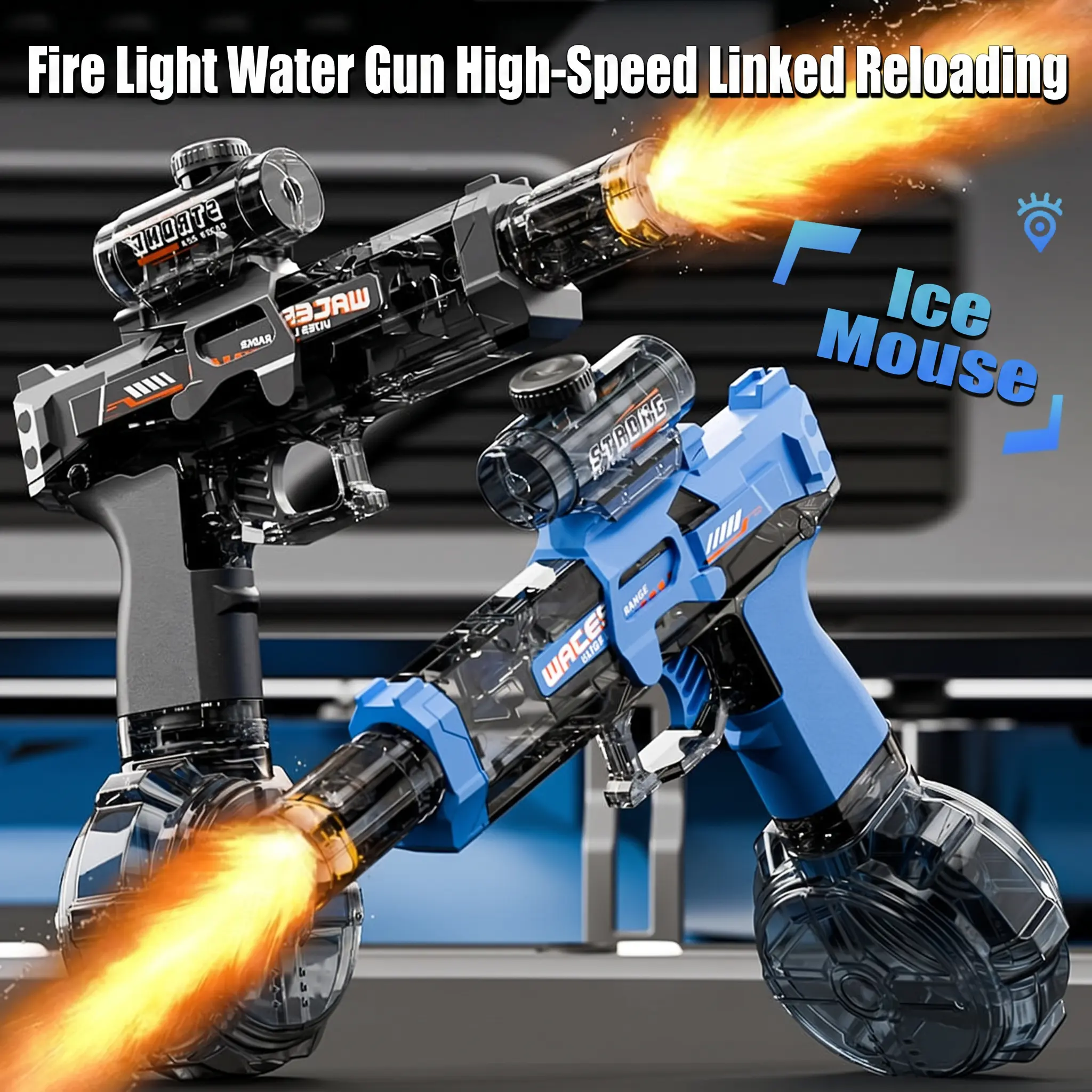 [Random One]MINISO Fire Light Ice Mouse Electric Automatic Water Gun, High-Speed Continuous Water Blaster, Rechargeable Flashing Light Water Gun for Kids, Summer Outdoor Pool Beach Water Toy