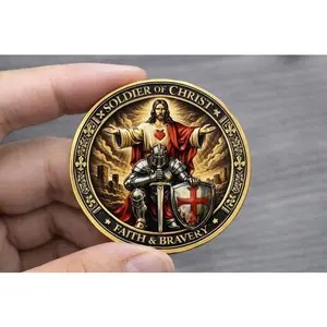 Soldier of Christ Challenge Coin, Faith Bravery Warrior Token