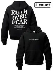 Men's Faith Letter Graphic Print Long Sleeve Hoodie, Casual Sports Hoodie, Athletic Sporty Fitted Design, Fall & Winter Thickened Fabric, Warm Pullover Sweatshirt for Casual Wear