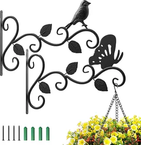 2 Pcs Hanging Plant Bracket 12'',Wall Hook Hanging Plant Brackets,Black Iron Plants Indoor/Outdoor Planter Hangers Hooks,for Hanging Lanterns,Bird Feeders,Wind Chimes,Planters