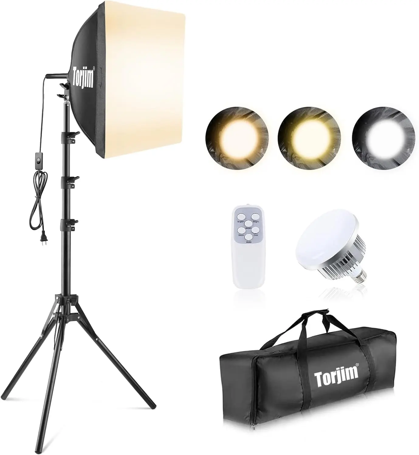 Torjim Softbox Photography Lighting Kit | 16" X 16" & 85W LED Studio Light Soft Diffusion For Even Light | 3000-7500K Adjustable LED Bulbs for Studio Photo Video Recording Live Streaming Portraits