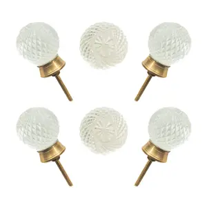 Sparkling clear faceted diamond cut Glass Knobs with Solid Brass Base (Set of 6) - 1.5 Inch - CDNY