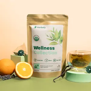 Herbaly Wellness Functional Tea - USDA Organic Sencha Ginger Citrus Vanilla Turmeric Blend - Sugar-Free Vegan Herbal Supplement
