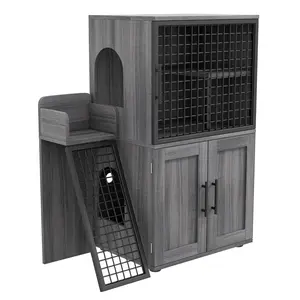 Multi-Functional Cat Litter Box Enclosure Furniture 33.5"L x 17.9"W x 41.9"H Hidden Litter Cabinet with Platform & Climbing Ladder - Stylish Odor-Free Cat House for Indoor Cats - Easy Assembly