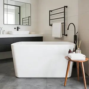 Garvee 49'' Freestanding Bathtub, Acrylic. Deep Soaking Stand Alone Tub, Bath Easy to Install for Bathroom Renovation, Comfortable Small Space Tub with Chrome Overflow and Drain, White