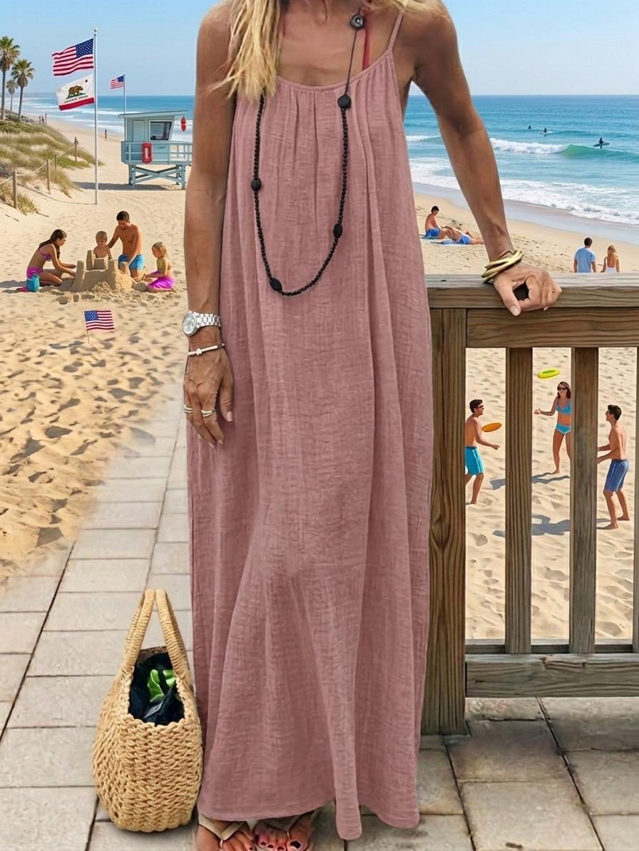 2026 S/S New Arrival Women's Solid Color Cami Spaghetti Strap Loungewear Dress, Elegant Sleeveless Long Dress for Summer, Ladies Sleepwear for Indoor Wear | Loose-Fit Cozy Home Essential Comfortable for Home, Travel 2026 S/S New Arrival Women's Solid Color Cami Spaghetti Strap Loungewear Dress, Elegant Sleeveless Long Dress for Summer, Ladies Sleepwear for Indoor Wear | Loose-Fit Cozy Home Essential Comfortable for Home, Travel