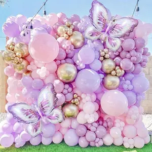97pcs Butterfly Themed Balloon Garland Set - Pink, Purple, Gold Balloons and Purple Butterfly Aluminum Film Balloons, Great for Birthday Party Decorations, Weddings, Engagements, Bridal Showers, Room Decorations, Party Supplies,