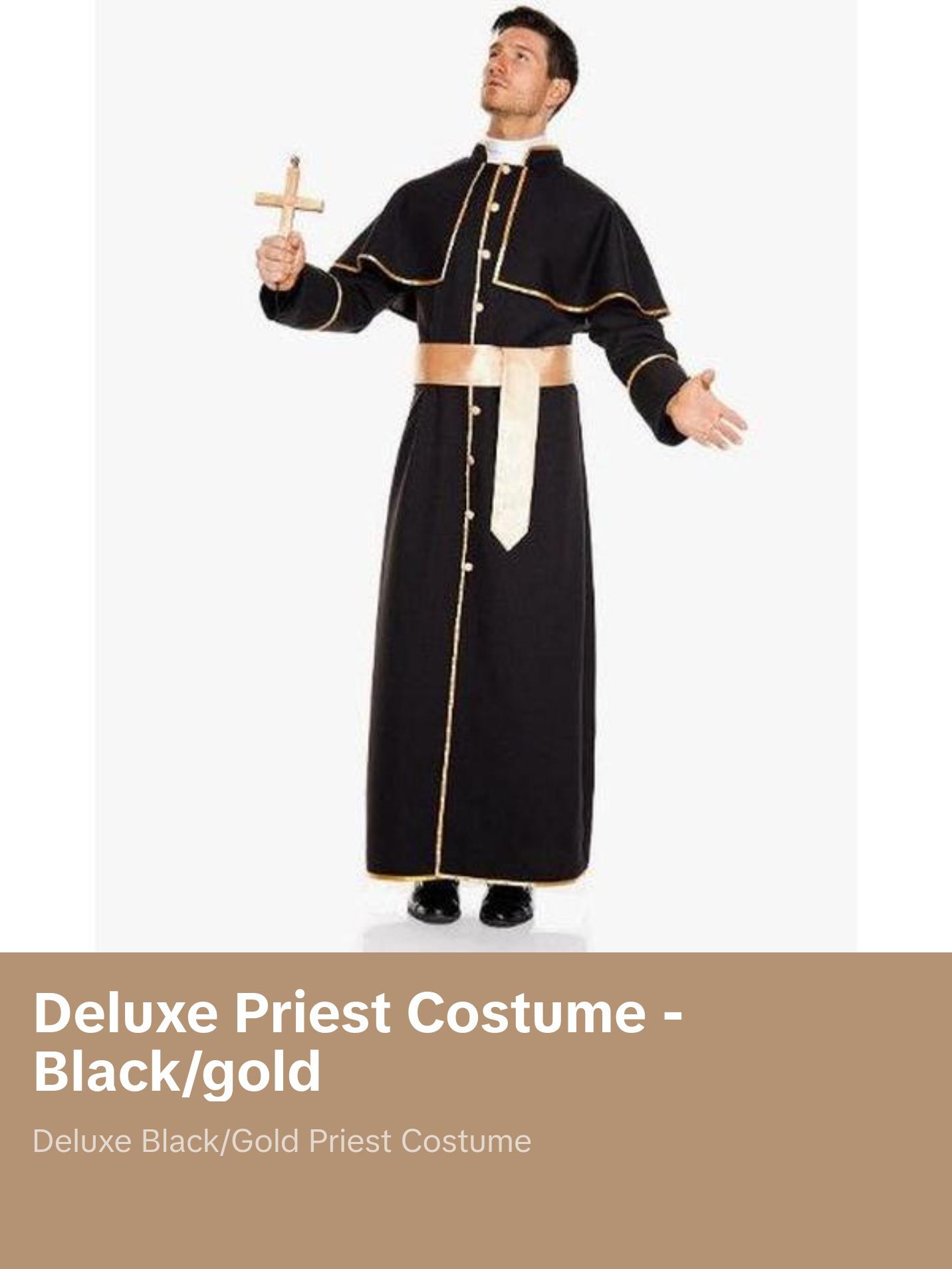 Priest - Religious - Black/Gold - Deluxe Costume - Adult - 2 Sizes