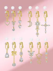 Oxidized Zirconia No Piercing Belly Ring Butterfly Clip-On Fake Belly Button Ring Party Nightclub Accessory with Pain Relief Silicone Pad Heart Design Sparkle