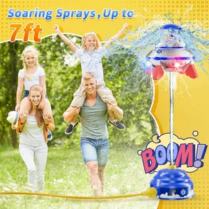 Water Sprinkler Rocket Toy for Kids – Outdoor Spinning Water Launcher with Lights, Adjustable Height, DIY Space Stickers-Perfect Summer Gift for Boys & Girls