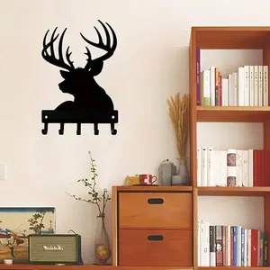 Deer Key Rack Hanger – 6/9 Inch Wide Metal Wall Art with Wall-Mounted Hooks, Ideal for Key and Coat Organization, Stylish and Functional Home Decor