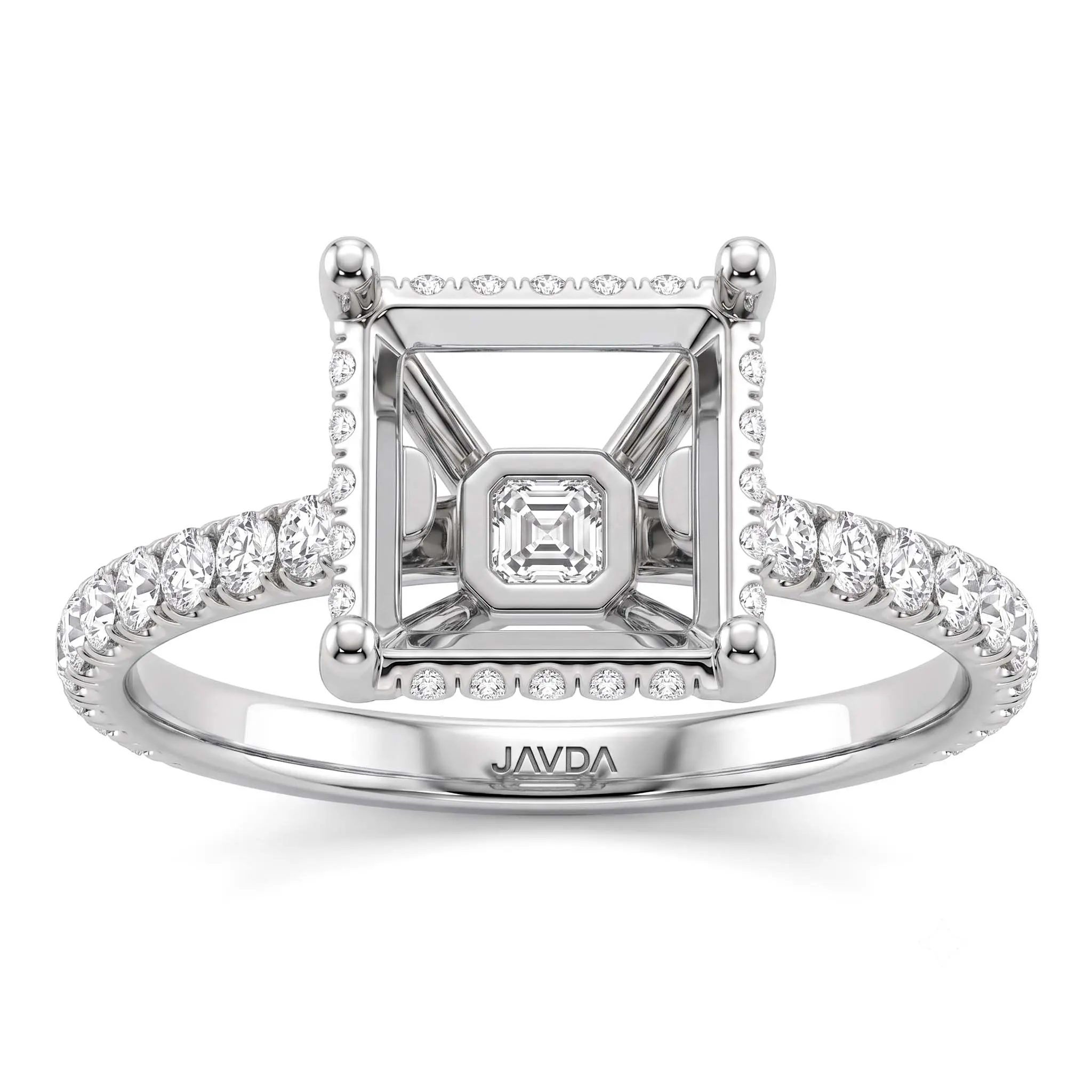 Asscher French U Pave Hidden Halo Diamond Semi-Mount Engagement Ring | 14k White/Yellow/Rose Gold | 0.52 CTW Lab Diamonds | Fits 1ct to 6ct Asscher Center Stone | JAVDA