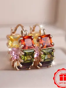 Charming Simple Classic Versatile Hoop Earrings Synthetic Zirconia Inlay Elegant Shining Trendy Design Engagement Daily Wear Jewelry Accessory for All Seasons for Women & Girls