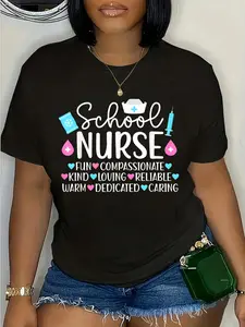 100% Cotton Unisex School Nurse School Nursing School Nurse Appreciation T-Shirt Round Neck Short Sleeve T-Shirt Women's Men Graphic Tee