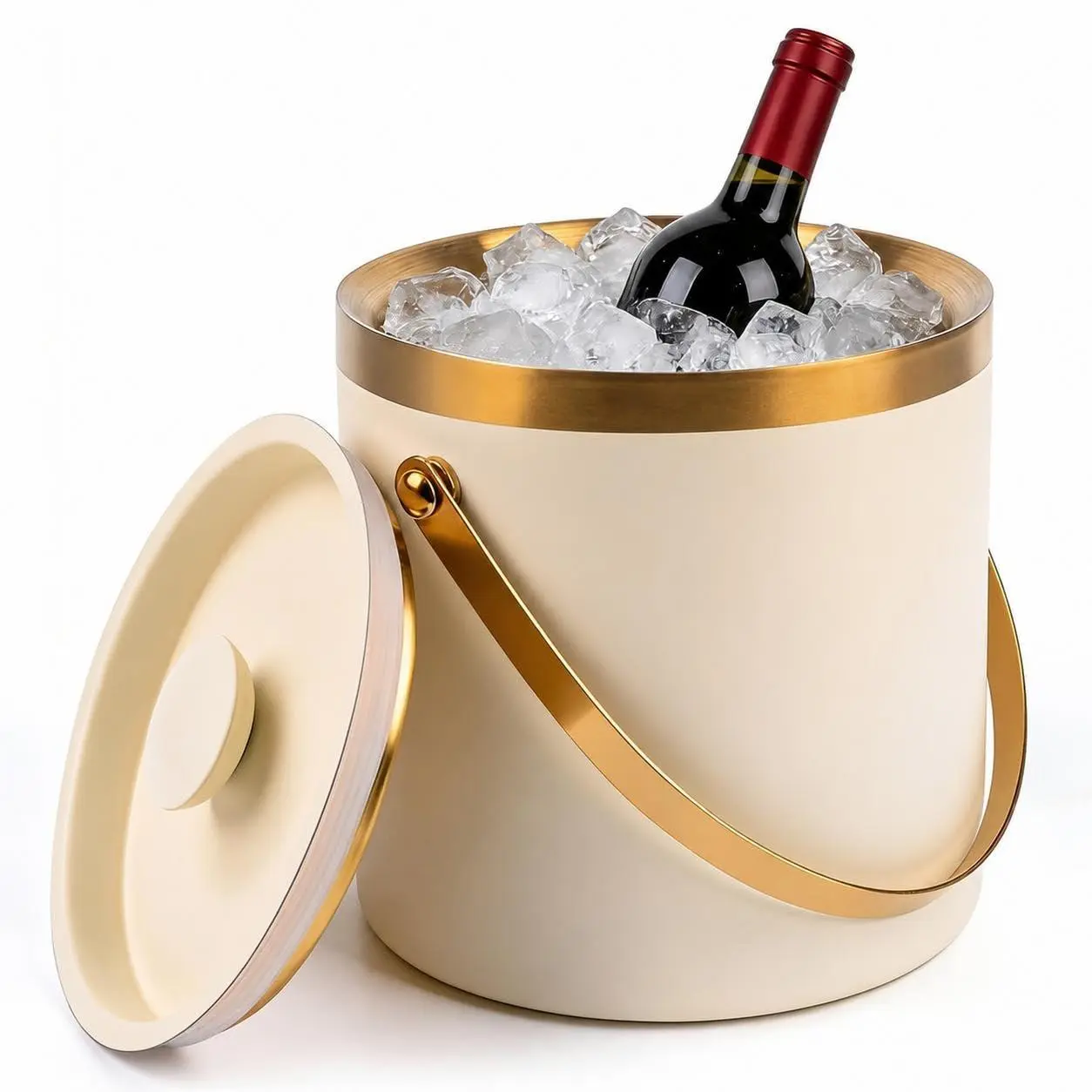 GARVEE 3L Stainless Steel Ice Bucket with Lid, Double Wall Vacuum Insulated Ice Pail with Drain Plug & Ice Scoop, Wide Mouth Wine Champagne Beer Chiller, Bar Ice Holder for Party Picnic KTV, White