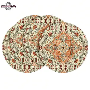 1/2/4PCS Boho Round Placemats 14 Inch Seasonal Daily Orange Teal Flowers Bohemia Table Mats for Party Kitchen Dining Decoration