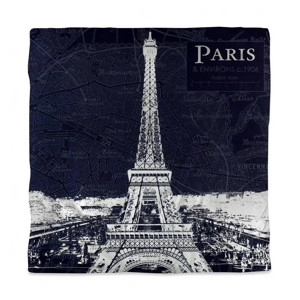 Begin Home Decor 3817-SWCQ-CI103 Paris Blue Print Queen Size Duvet Cover - Eiffel Tower Home Decor