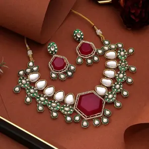 Elegant Meenakari Kundan Stones Necklace and Earrings Set
